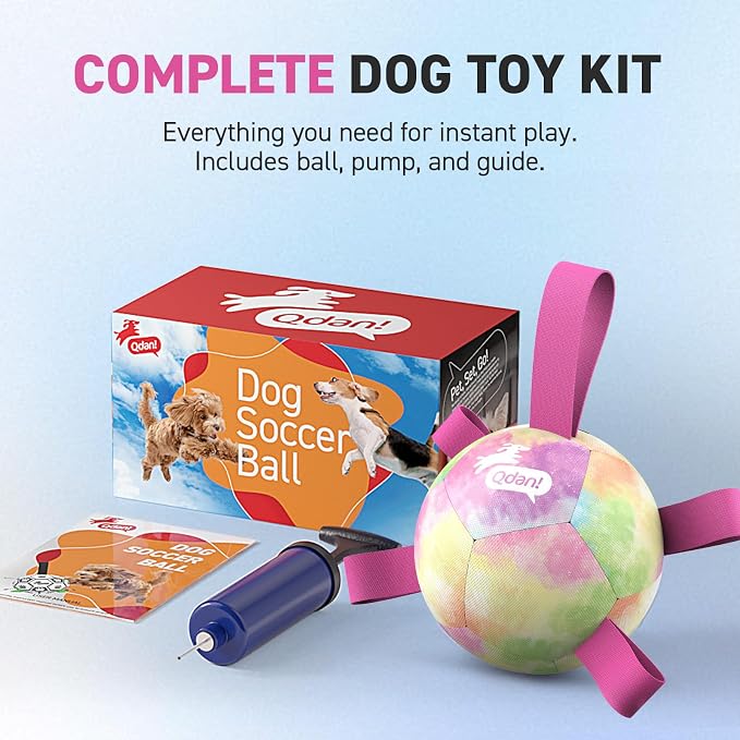 QDAN Dog Soccer Ball with Straps, Small Puppy Durable Dog Toys, 5 Inch