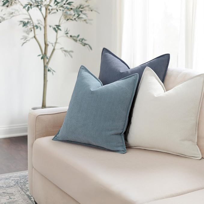Throw Blue Pillow Covers 18x18 Set of 2 Chenille Pillow Covers with Elegant Design Soft and Luxurious Decorative Throw Pillows for Couch, Bed, and Home Decor, Light Blue