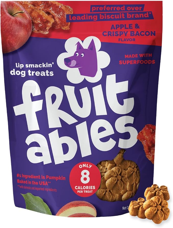 Fruitables Baked Dog Treats, Low Calorie Treats, Apple & Bacon Flavor, 12oz | Healthy Dog Treats, Training Treats, Crunchy Dog Biscuits, Limited Ingredient Recipe, Healthy Puppy Snacks, Made in USA