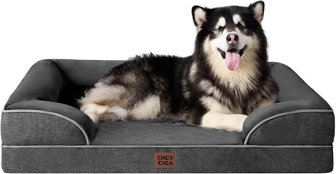 EHEYCIGA Orthopedic XXL Dog Bed, Waterproof Washable XL Big Pet Bed 52" | Non-Slip Bottom and Egg-Crate Memory Foam Extra Large Pet Couch Bed with Washable Removable Cover, Dark Grey