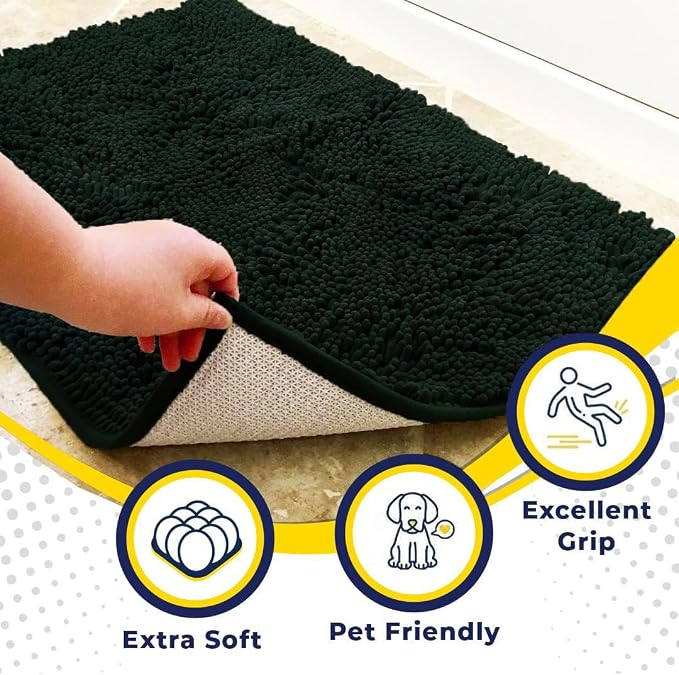 Muddy Mat® | Super Water Absorbent Door Mat Indoor, Microfiber Quick Dry Chenille Entryway Rug,Slip Resistant Front Door Mat,Indoor Mats for Entryway,Machine Washable Pet Rug, Hunter Green 3ft x 4ft