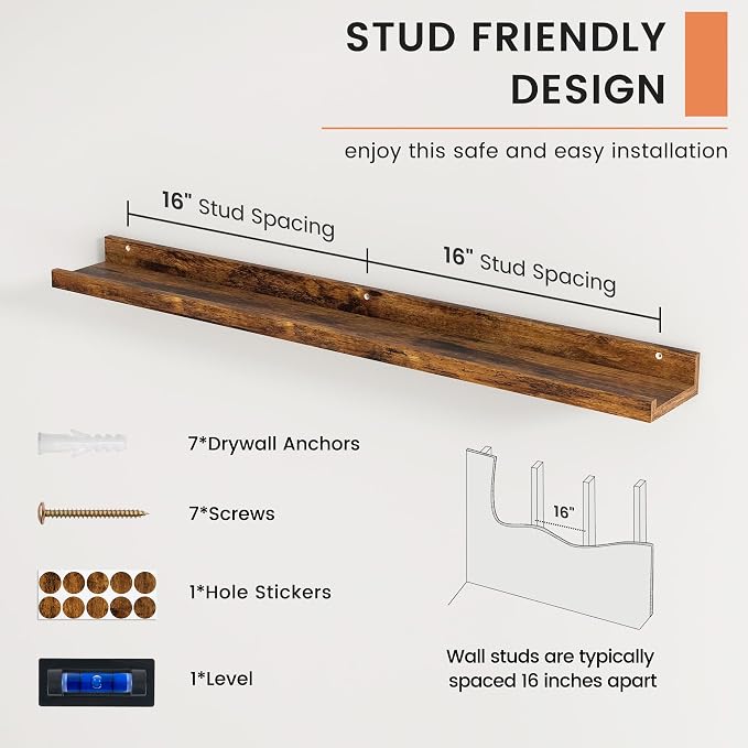 Picture Ledge Shelf, Floating Shelves for Wall, 36" W Set of 2, Brown | FSC Certified Engineered Wood, Wall Mounted Bookshelf, for Nursery Living Room Bedroom, Pre-Drilled, Easy Install