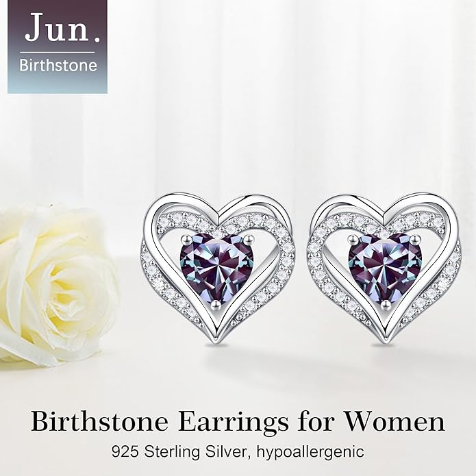 Iefil Christmas Earrings for Women, 925 Sterling Silver Birthstone Stud Earrings Birthday Gifts for Women
