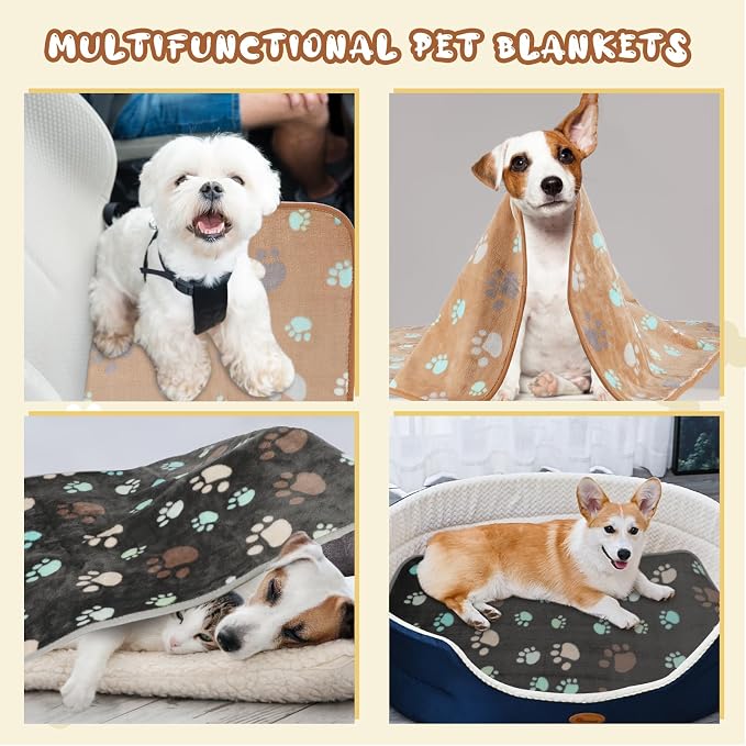 YUEPET 2 Pack Waterproof Dog Blankets, Washable Puppy Blankets 30 x 20 in | Grey and Coffee Pair, Reversible Soft Fleece Throw, Mylar Heat-Reflective Layer, Bed Sofa and Car Use, Small Dogs and Cats