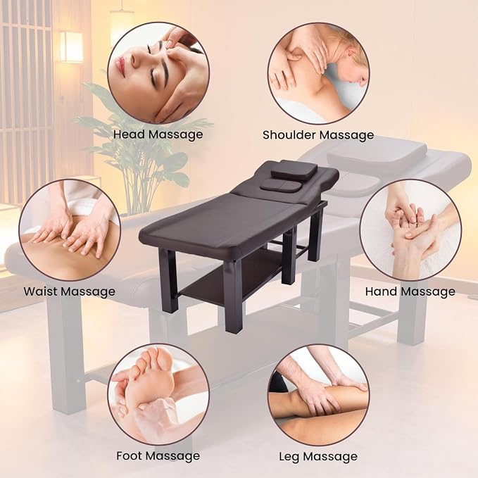 Professional Stationary Massage Table with Backrest, Adjustable Thick Foam Spa Massage Beds,Metal Frame PU Leather 27.55'' Wide 72.83'' Long Heavy Duty Bed for Massages, Hairdressing, Spas(Brown)