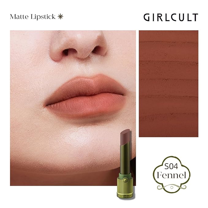 GIRLCULT Matte Lipstick – Long Lasting Velvet Finish, Smudge Proof & Lightweight Lipstick for Women, Transfer Proof One-Swipe Color, Gift for Her (S04)