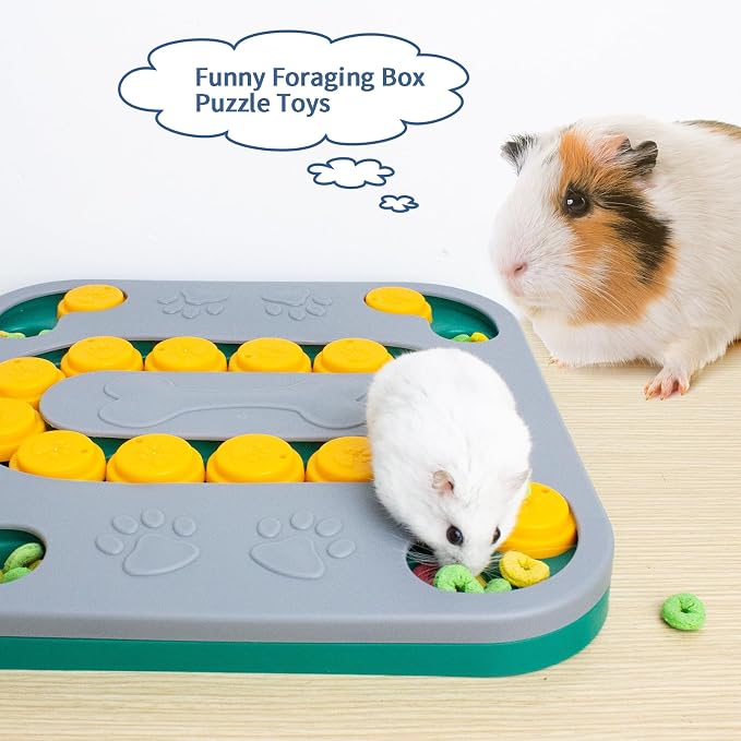 Guinea Pig Foraging Treat Puzzle Box, Large Rabbit Hide Treats Snuffle Box Bunny Toys, 4 in 1 Interactive Treat Dispenser for Rabbits, Bunny, Guinea Pig, Dog Mental Stimulation