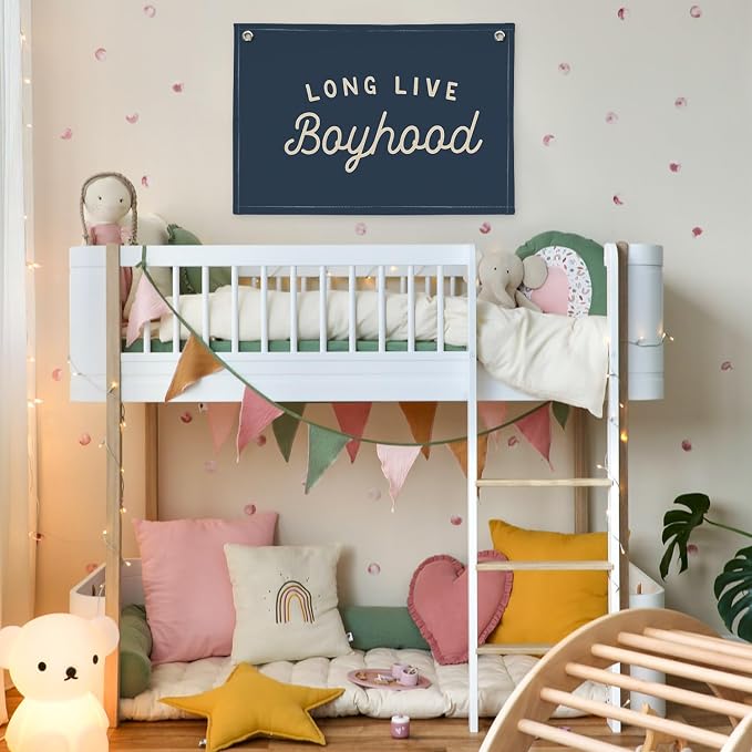Navy Blue Decor Long Live Boyhood Banner Boy Room Decor, Banner Flag Nursery Playroom Wall Decor for Boys Bedroom Living Room Dorm Toddler Decorations Teen Boy Kid Banner Wall Hanging Linen Flag 30x20
