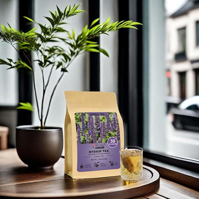 FullChea - Hyssop Tea Bags, 30 Count, Dried Hyssop Leaves & Flowers | Pure flower-rich hyssop tea, Non-GMO caffeine-free, rich in antioxidants, hot or iced for evening & post-dinner relaxation