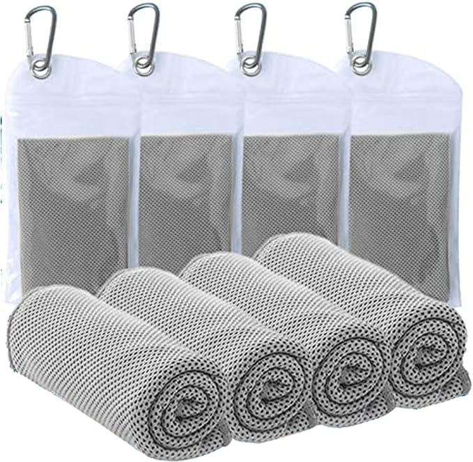 4 Pack Cooling Towels (40"x12") - Instant Cooling Reusable Microfiber Towels for Sports, Gym, Camping, Yoga, Fitness & More