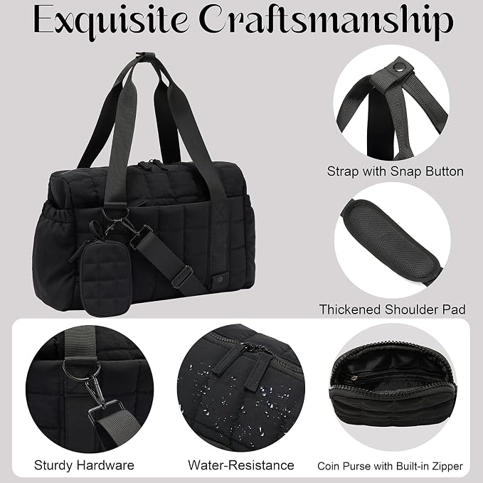 Small Gym Bag for Women, Puffy Sports Duffel Bag with Yoga Mat Holder, Gym Tote Bag with Wet Pocket & Coin Wallet, Carry on Bag for Workout Dance Pilates Ballet Swimming Travel