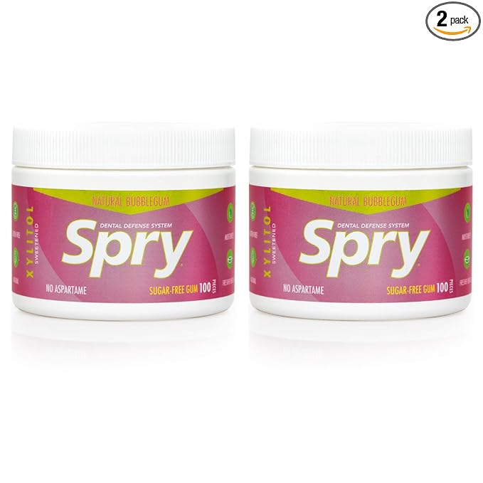 Spry Fresh Natural Xylitol Chewing Gum Dental Defense System - Aspartame-Free, Sugar-Free, Non-GMO, Gluten-Free (Bubble Gum, 100 Count - Pack of 2)