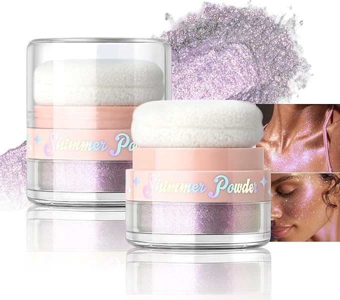 Chameleon Body Glitter Powder, Air Cushion Highlighter for Face, Hair, Multichrome Color Shifting Sparkling Body Shimmer Patting Powder Smooth Easy-Use Glow Makeup, 05 Hologhraphic Purple