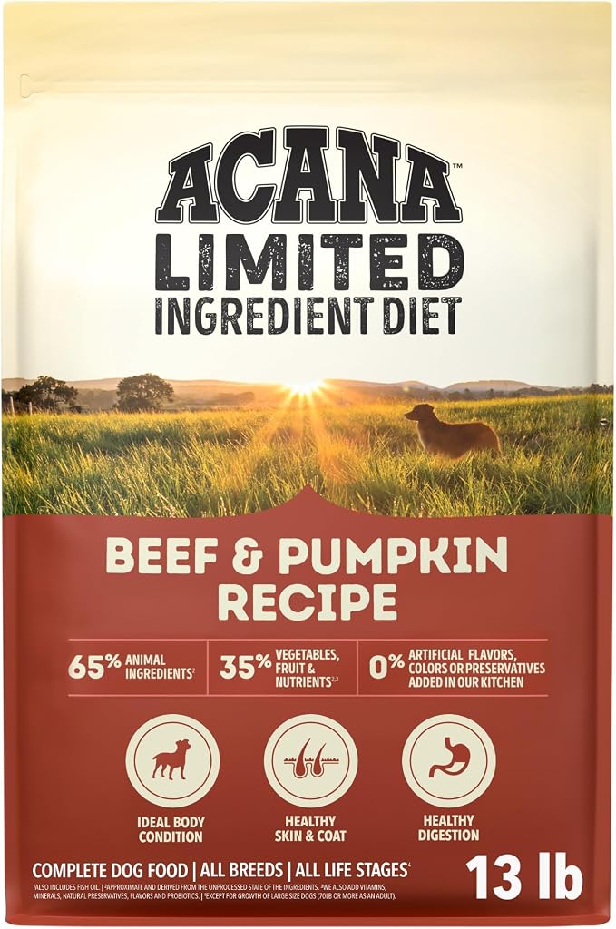 ACANA Singles Limited Ingredient Dry Dog Food Beef & Pumpkin 13lb Bag | Freeze Dried, Grain Free, High Protein, Made in the USA, Omega-3 Fatty Acids, Immune Support, Limited Ingredient