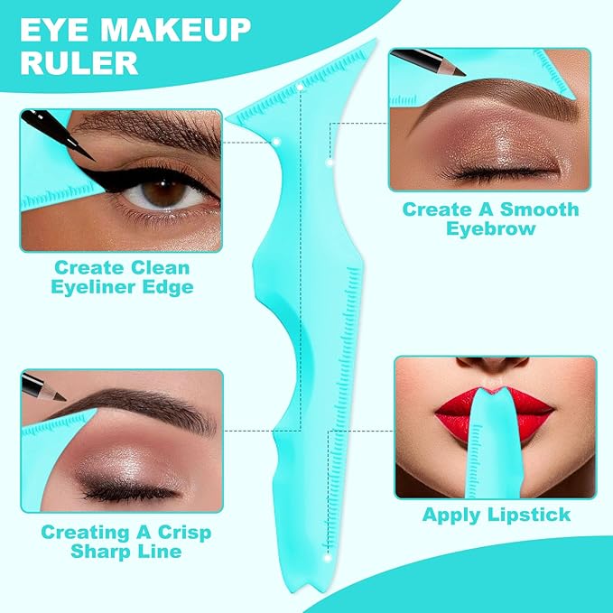 4Pcs Eyeliner Stencils, Silicone Winged Tip, Multifunctional Mascara Shield for Eyeshadow and Eyelashes, Professional &Quick Cat Eye Makeup Tool for Beginners (Blue)