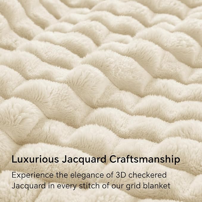 BEDELITE 3D Checked Beige Fleece Throw Blanket for Couch, 50x60 Inches | Soft Warm Fuzzy Fluffy Blanket for Bed Sofa, Lightweight Plush Cozy Blankets for Home Room Decor, Gift for Women, All Season