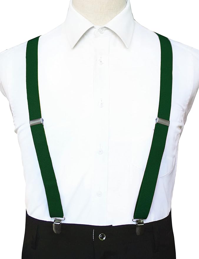 JEMYGINS Solid Color Mens Suspender with 3 Strong Clips Adjustable Braces