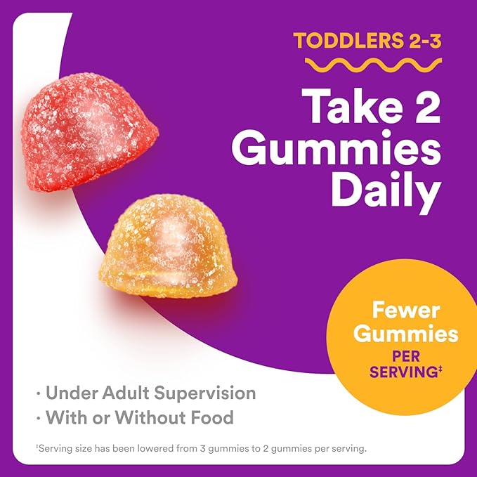 SmartyPants Toddler Multivitamin Gummies - Improved Formula: Omega 3 (DHA/EPA), Vitamins D3, C, Vitamin B12, B6, A, K & Zinc, Biotin, Gluten Free, Three Fruit Flavors, 60 Count (30 Day Supply)