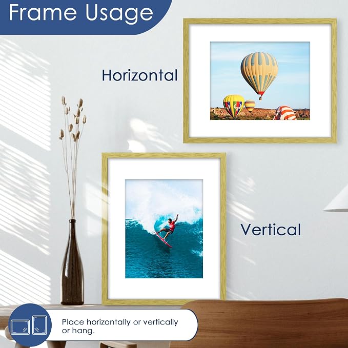 16x20 Picture Frame Set of 6, Wall Mount Display, Gold | Display Pictures 11x14 with Mat or 16x20 Without Mat, Horizontal or Vertical, Gallery Wall Frame Set, Wedding Birthday Gifts