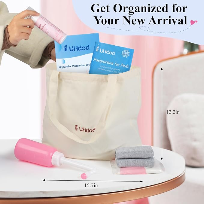UHdod Postpartum Essentials Recovery Kit for Labor Delivery, Postpartum kit Gift Set for New Mom Includes Disposable Postpartum Underwear, Instant Ice Pads, Cooling Spray, Soothing Liners, Peri Bottle