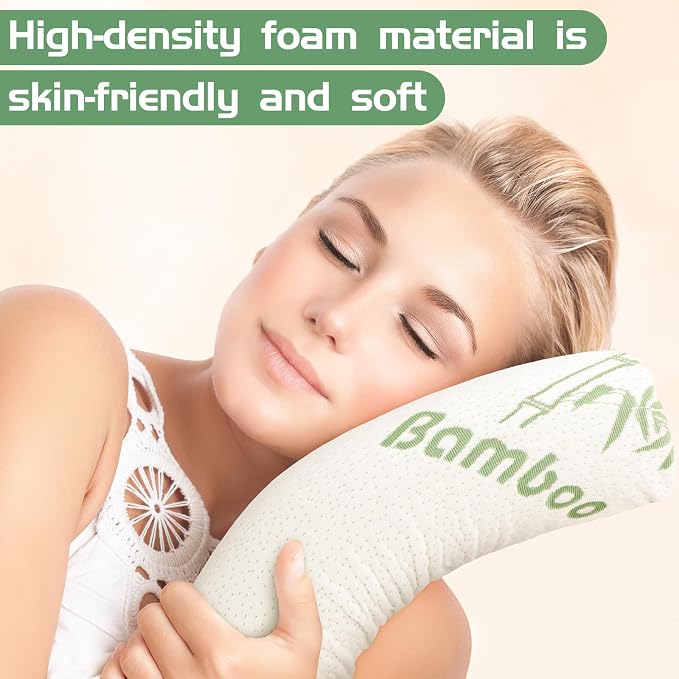 Bucherry 1 Pcs 18 x 4 Inches Cervical Neck Roll Memory Foam Pillow Cylinder Bolster Pillow for Bed Round Neck Support with Removable Washable Cover for Sleeping Travel Yoga Legs Back Lumbar