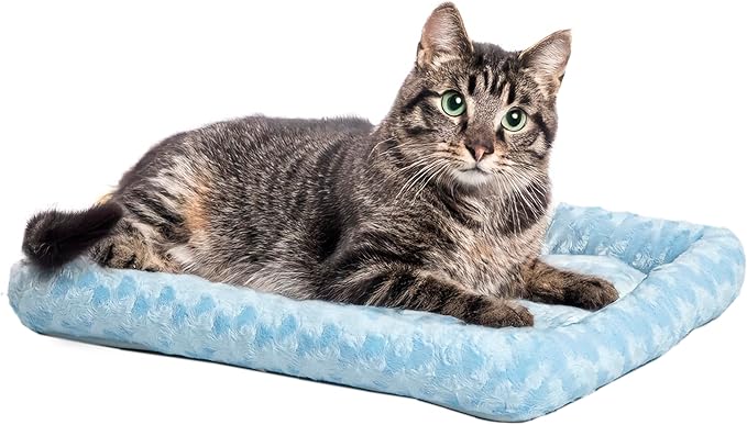 MidWest Homes for Pets QuietTime Fashion XXS Dog Bed - Blue Faux Fur Bolster, Ultra-Soft and Machine Washable, Fits 18-Inch Crates and Carriers, for Small Dogs and Cats