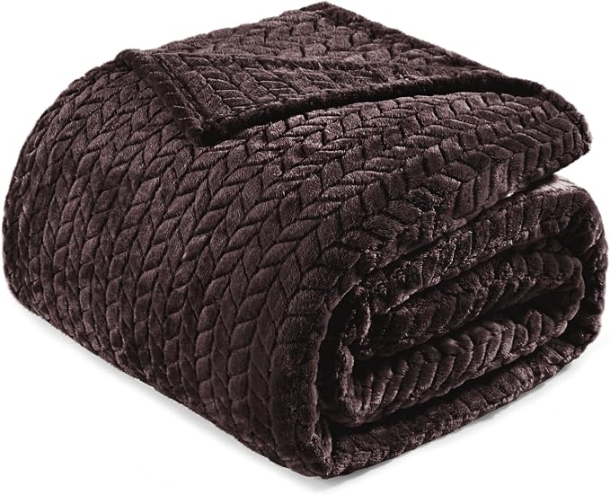 Exclusivo Mezcla Soft Fleece Bed Blanket King Size, 90”x104”, Coffee | Cozy Fluffy Lightweight Blankets for Summer, Decorative Plush Flannel Throws for Living room, Bedroom with Leaves Pattern