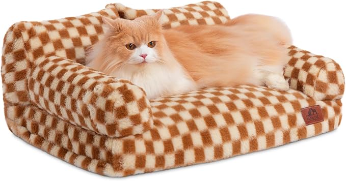 Hollypet Small Dog Large Cat Bed Puppy Couch Beds for Pets up to 25 lbs | Fluffy Dog Cat Couch Plush Soft Warming Pets Beds with Machine Washable Cover and Non-Slip Bottom