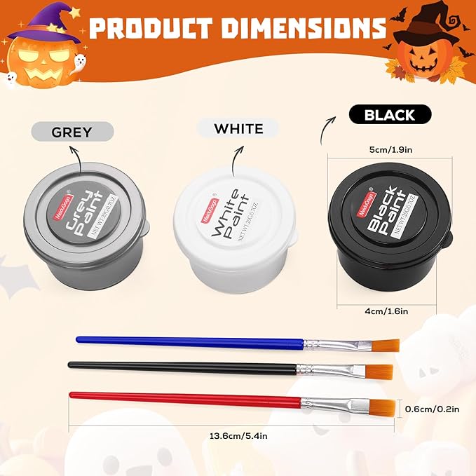 White Black Silver Face Body Paint with 3 Brushes, 60g(2.1 oz) Face Painting Set, Non-Toxic, Water Based Makeup for Halloween, Party, SFX, Cosplay, Theater