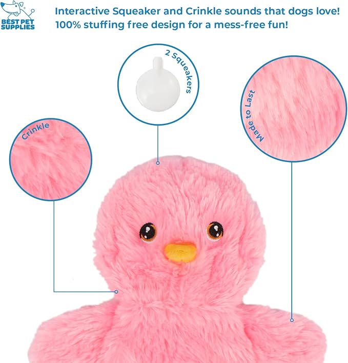 Best Pet Supplies Interactive Squeaky Dog Toy - Baby Chicken, Pink | Stuffing Free Body, Soft, Squeaks & Crinkles, No Mess, Perfect for Moderate Chewers, Toss and Fetch Play