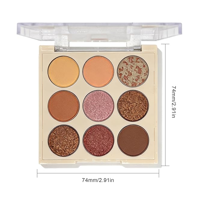 9 Colors Shimmer Eyeshadow Makeup Palette, Matte Nude Neutral Eye Shadow Palettes, Highly Pigmented Long Lasting Waterproof Blendable, sombras para ojos Pink Golden Lavender Brown Eye Glitter