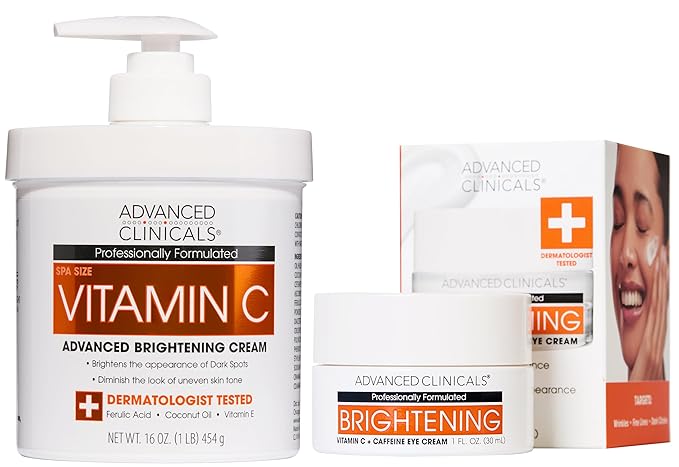 Advanced Clinicals Vitamin C + Caffeine Eye Cream Face Moisturizer With Caffeine + Vitamin C Body Cream 2pc Skin Care Set For Women & Men, 2pc