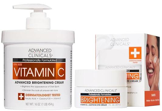 Advanced Clinicals Vitamin C + Caffeine Eye Cream Face Moisturizer With Caffeine + Vitamin C Body Cream 2pc Skin Care Set For Women & Men, 2pc