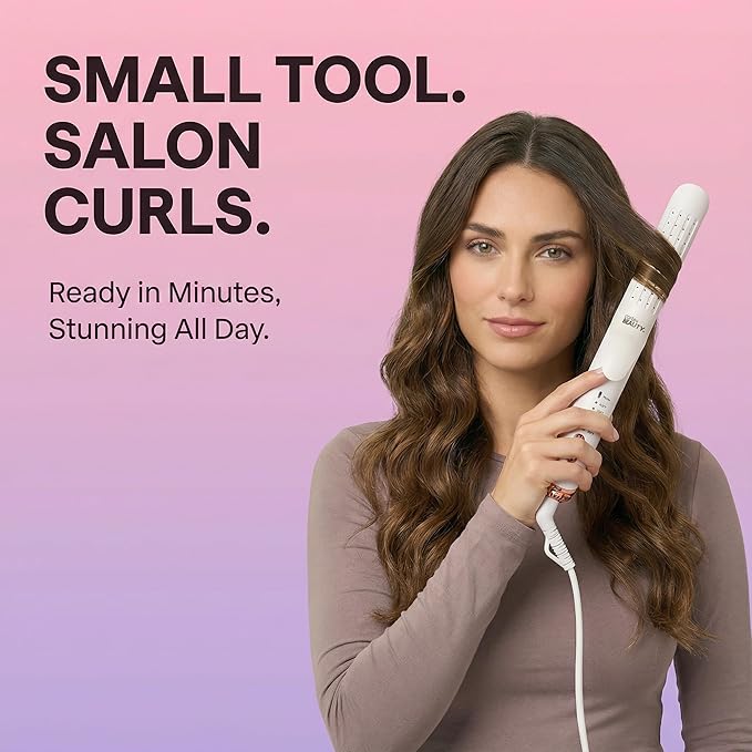 Cortex Beauty 360° Airflow Styler Curling Iron | 2-in-1 Hair Straightener and Curler with Cool Air Flow Vents | Professional Flat Iron with Ionic Wand to Lock in Curls for Long & Short Hair, White