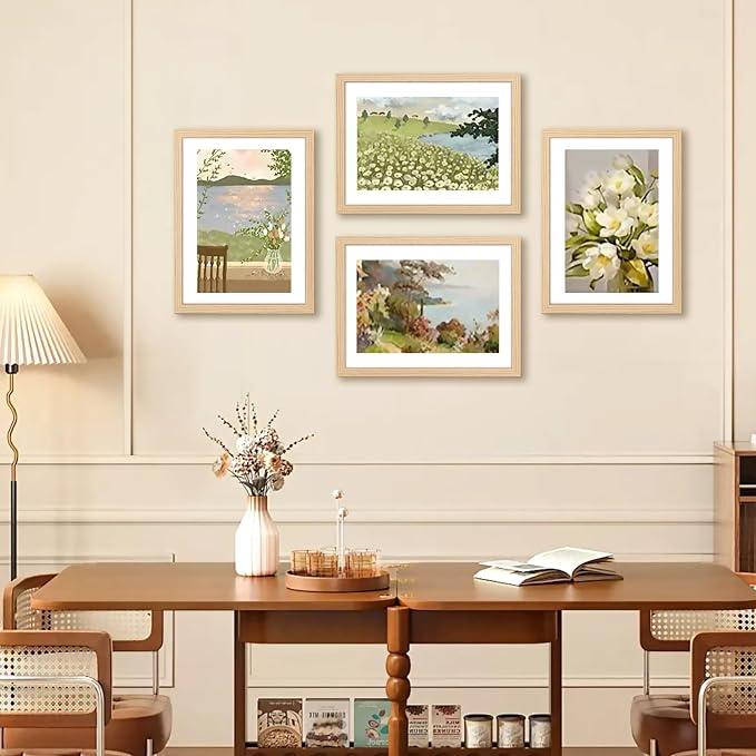 A4 Picture Frame Set of 2, Natural Photo Frame with HD Plexiglass, Display Pictures 6x8 with Mat or 8.3x11.7 Without Mat Multi Picture Frames Collage for Tabletop or Wall Display