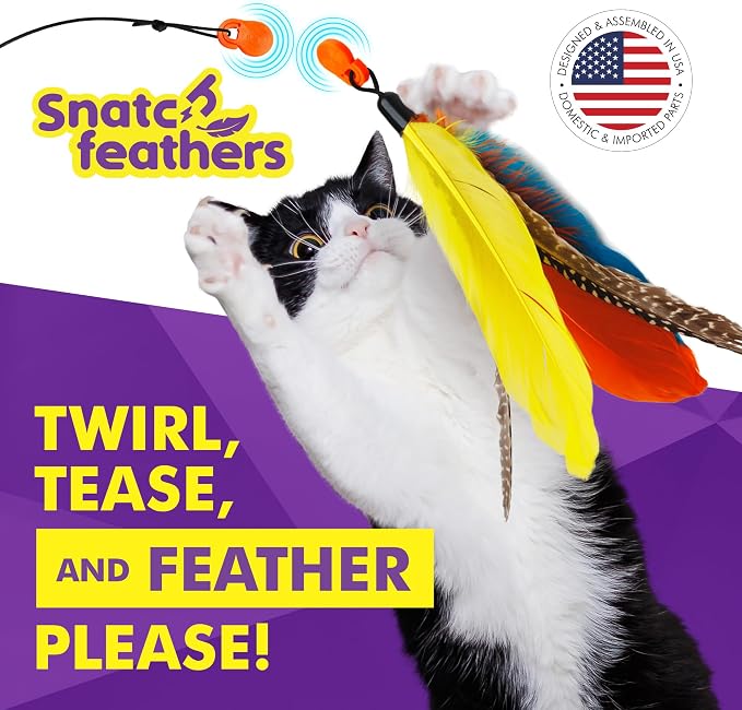 Cat Amazing Snatch Feathers Replacement Pack - 3 Magnetic Feather Attachments for The Snatch Magnetic Wand - Cat Toy Feathers – Cats Can Really Catch!