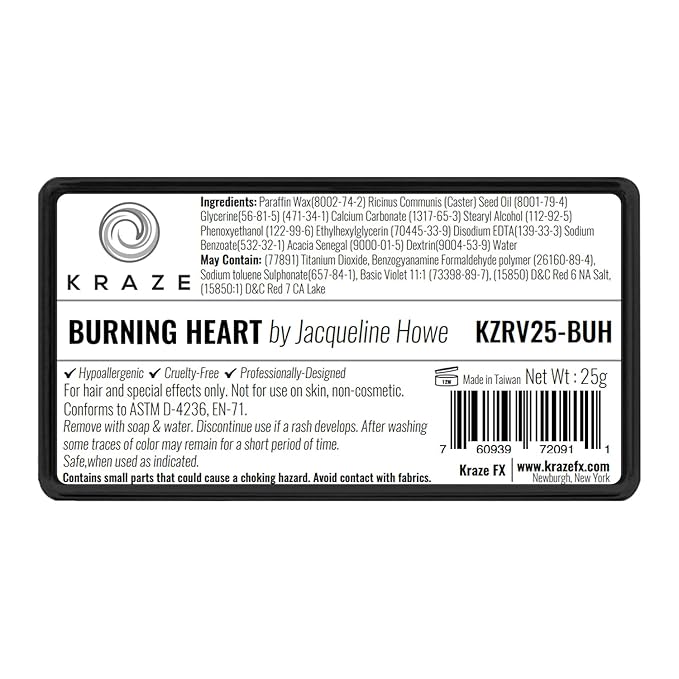 Kraze FX Dome Stroke - Burning Heart (25 gm), Professional 1-Stroke Split Cake, Hypoallergenic, Non-Toxic, Water Activated Face & Body Painting Makeup Supplies for Halloween, Kid Safe, Adults