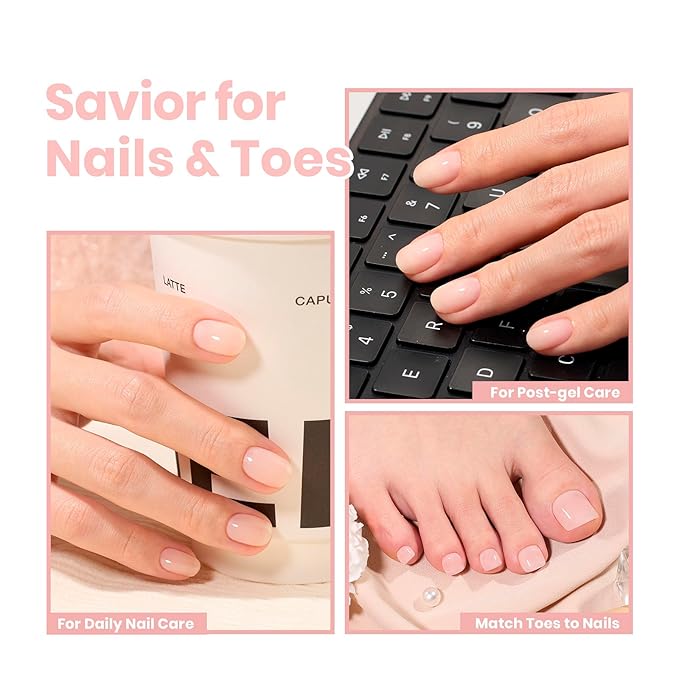 Beetles Nail Strengthener and Growth - 2 In 1 Nude Pink Nail Polish Nail Concealer Fast Dry Quick Jelly Natural Nail Strengthener and Growth Treatment for Thin and Damaged Nails,0.51 FL OZ