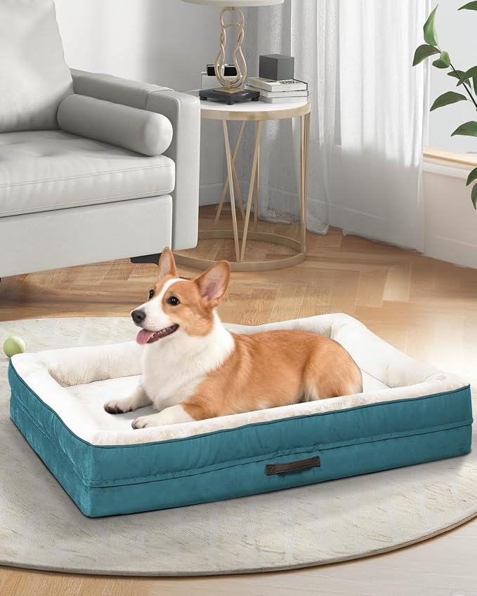 Upvilla Orthopedic Dog Bed, Four-Sided Medium Dog Sofa, Washable Cover Blue | Removable Waterproof Dog Bed Cover, Egg-Crate Orthopedic Foam, Built-In Carry Handle, Indoor Small Pet Beds, Cat Beds