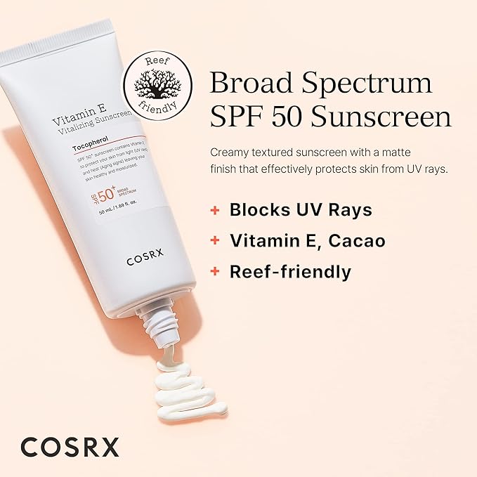 COSRX Vitamin E Vitalizing Face Sunscreen SPF 50 + 2% Alpha Arbutin Discoloration Care Serum