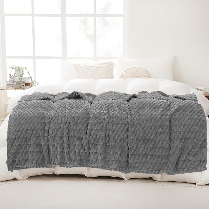 Puncuntex Grey Throw Blanket 60"×80" inches Fuzzy 3D Jacquard Decorative | Flannel Fleece Super Soft Plush Cozy Blanket for Couch Sofa Chair Lightweight