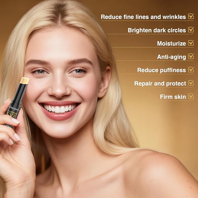 Caffeine Eye Cream Stick, Eye Cream for Anti-Aging Dark Circles Puffiness Bags, and Wrinkles - Gentle Under Eye Cream for Sensitive Skin, Smooths Fine Lines