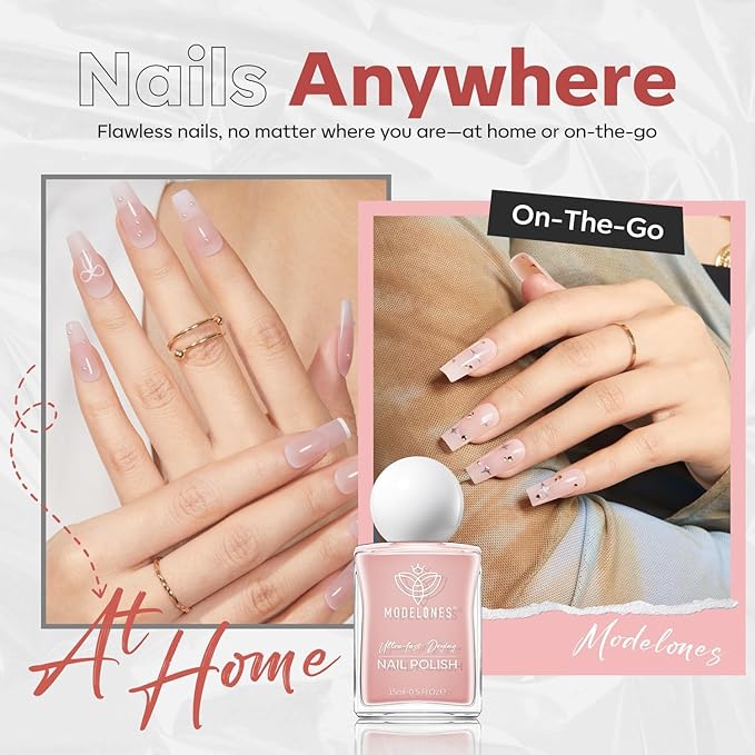 modelones Jelly Nude Nail Polish, 15 ml Valentines Pink Translucent Quick Dry Nail Lacquer Strengthener Long Last Shine Fingernail Toe Nail Art DIY Home Manicure Gift for Women Girls