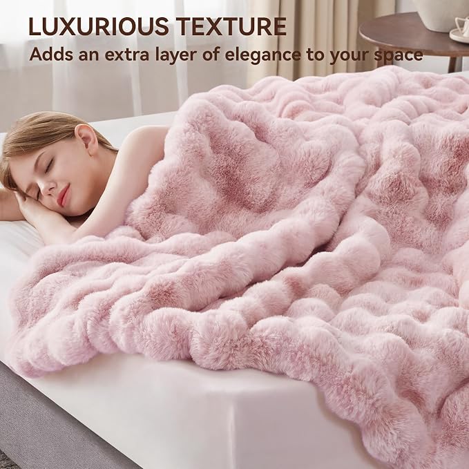Anysay Faux Fur Throw Blanket, 1000GSM Fluffy Soft Bubble Blanket 80''*90'' | Cozy Plush Warm and Thick Blanket for Couch Bed, Fuzzy Rabbit Throw for Living Room Bedroom Tie-dye Pink