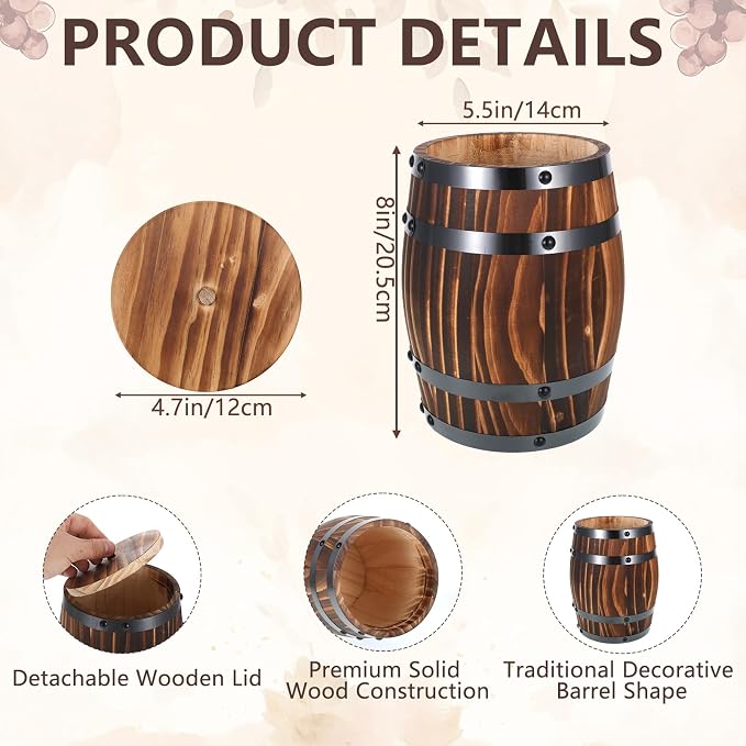 Wine Barrel Design Vase Rustic Flower Holder with Lid Kitchen Utensil Crock Wood Wine Barrel Vase Kitchen Counter Vintage Container Rustic Flower Planter Wooden Storage Container