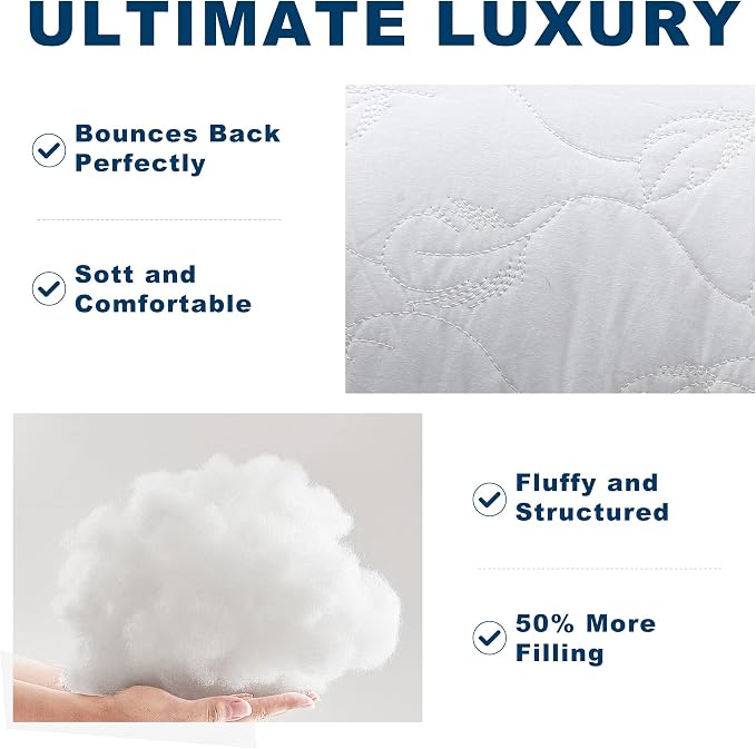22 x 22 Throw Pillow Inserts with Lace Edge | Soft and Fluffy, Breathable Quilted Cotton Fabric - Decorative Pillows for Couch Sofa Bed, White, Pack of 2