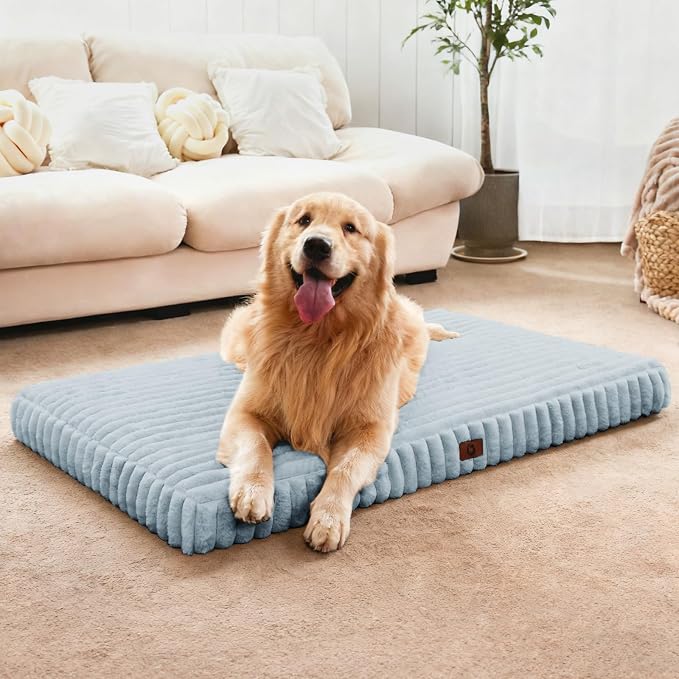 Extra Large Orthopedic Dog Crate Bed with Waterproof Lining | Egg crate foam for joint support. Soft plush surface. Non-slip bottom. Removable & machine washable cover. OEKO-TEX certified