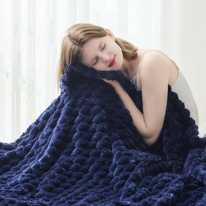 NEWCOSPLAY Fleece Clouds Cozy Throw Blanket for Couch, Dark Navy, 50"x60" | Premium Silky Flannel Blanket, Soft Lightweight Fluffy Throw Blanket for Bed Sofa Decor, Gift for All Season Use