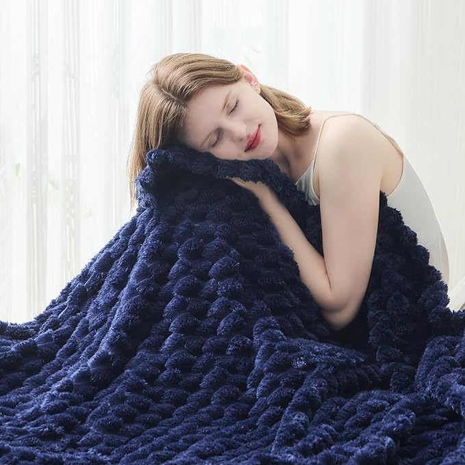 NEWCOSPLAY Fleece Clouds Cozy Twin Blanket for Couch, Dark Navy, 60"x80" | Premium Silky Flannel Blanket, Soft Lightweight Fluffy Throw Blanket for Bed Sofa Decor, Gift for All Season Use