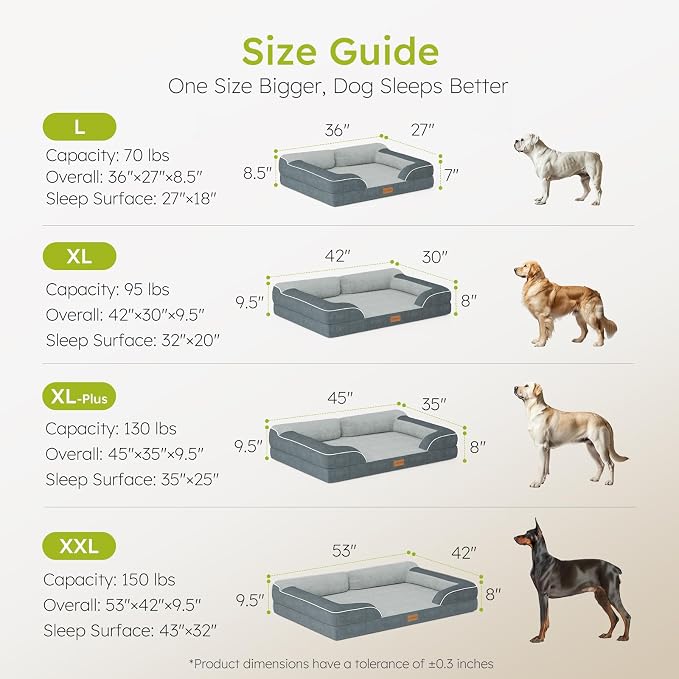 Jumbo Dog Bed for Extra Large Dogs, Orthopedic Dog Bed with Cooling Gel Memory Foam, Waterproof Pet Bed with Removable Washable Cover, 45" Pet Sofa Couch Dutch Velvet with Bone Toy, Dark Gray